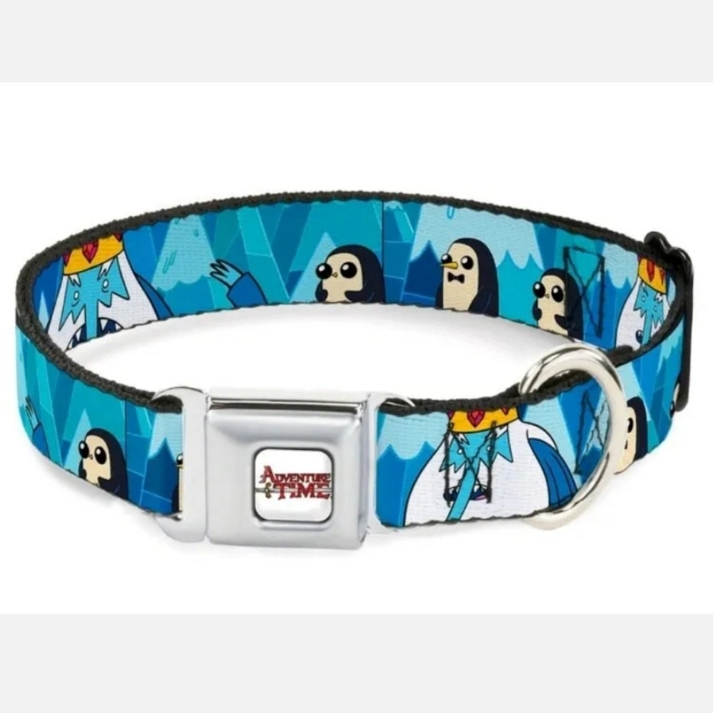 BUCKLE-DOWN Dog Seatbelt Collar ADVENTURE TIME Ice King & Penguins 16-23 inches